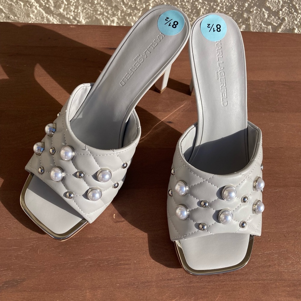 Karl Lagerfeld Paris Amina Pearl Heeled Mule Size 8.5